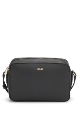 Crossbody bag in grained leather, Black