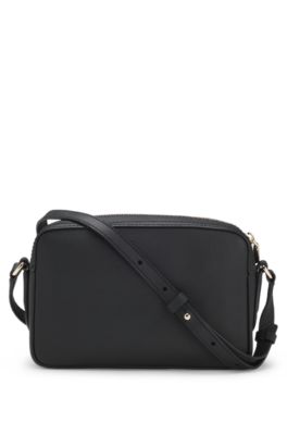 Sac port&eacute; crois&eacute; en cuir grain&eacute; avec logo, Noir