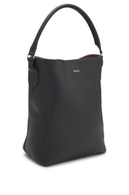 Sac seau en cuir grain&eacute;, Noir