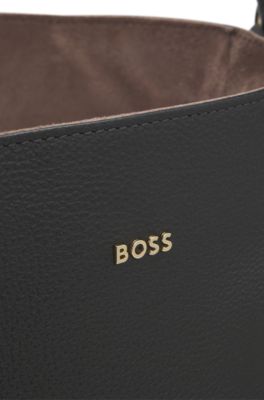 Sac seau en cuir grain&eacute;, Noir