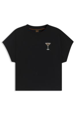 Crystal-artwork T-shirt in cotton jersey, Black