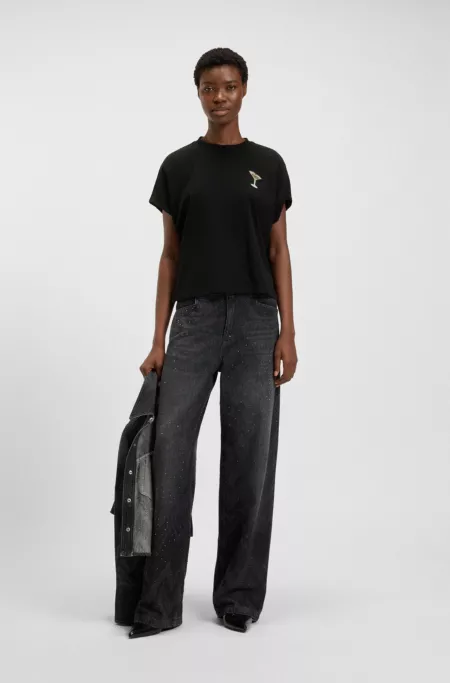 Crystal-artwork T-shirt in cotton jersey