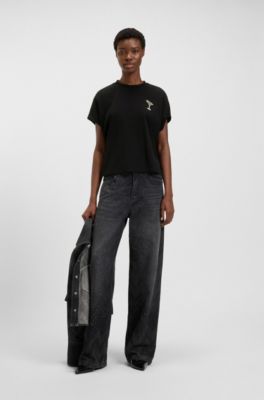 Crystal-artwork T-shirt in cotton jersey, Black