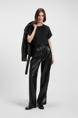 Camiseta de algod&oacute;n oversize fit con dise&ntilde;o de cristales, Negro