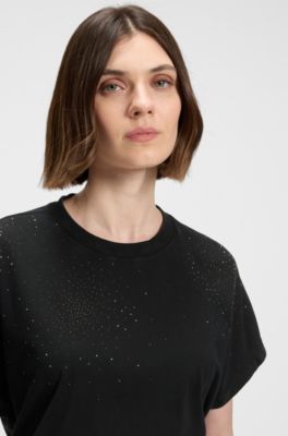Camiseta de algod&oacute;n oversize fit con dise&ntilde;o de cristales, Negro