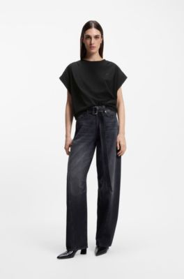 Handwritten-logo relaxed-fit T-shirt in cotton jersey, Black