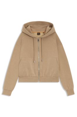 Sweat &agrave; capuche Oversize zipp&eacute; avec logo brod&eacute;, Marron