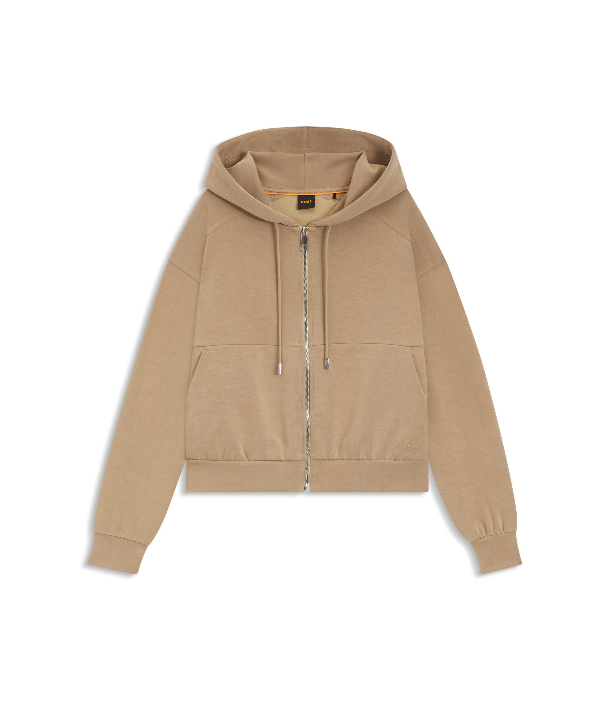 BOSS - Logo-embroidery zip-up hoodie in an oversized fit - Brown