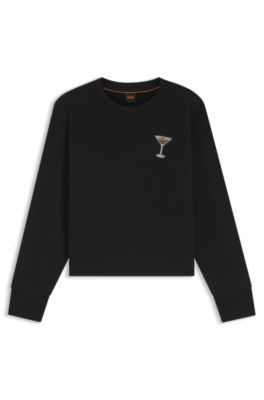 Sudadera de felpa de algod&oacute;n con dise&ntilde;o de cristales, Negro