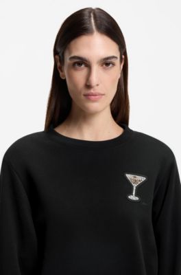 Sudadera de felpa de algod&oacute;n con dise&ntilde;o de cristales, Negro