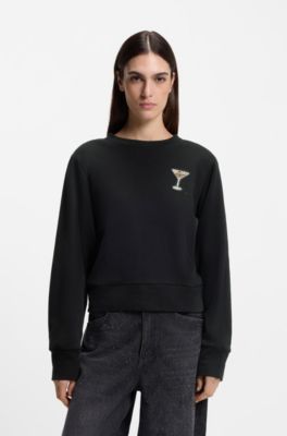 Sudadera de felpa de algod&oacute;n con dise&ntilde;o de cristales, Negro