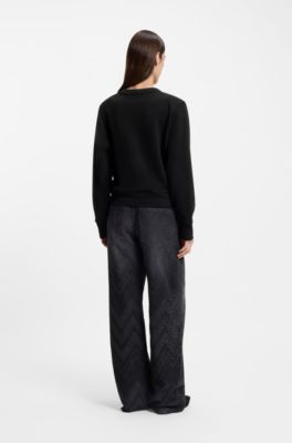Sudadera de felpa de algod&oacute;n con dise&ntilde;o de cristales, Negro