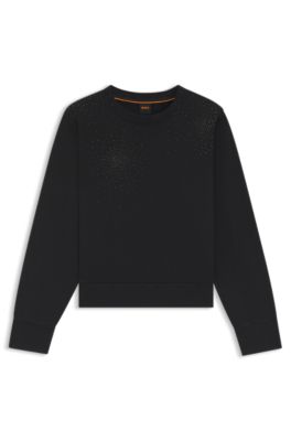 Sudadera de felpa de algod&oacute;n con dise&ntilde;o de cristales, Negro