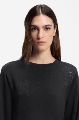 Crystal-artwork sweatshirt in cotton terry, Black