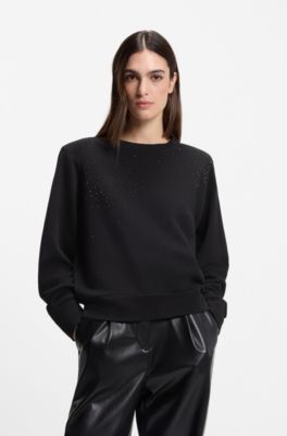Sudadera de felpa de algod&oacute;n con dise&ntilde;o de cristales, Negro