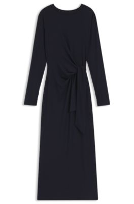 Stretch-jersey dress with knotted waist detail, Dark Blue