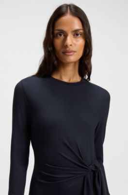 Stretch-jersey dress with knotted waist detail, Dark Blue