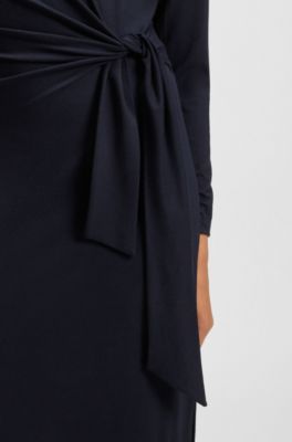Stretch-jersey dress with knotted waist detail, Dark Blue