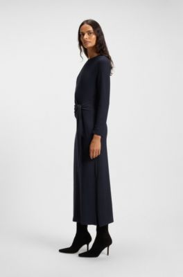 Vestido de punto el&aacute;stico con detalle anudado en la cintura, Azul oscuro