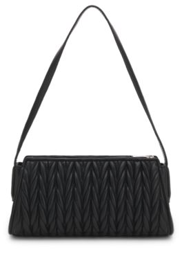 Textured hobo bag with stacked logo, Black