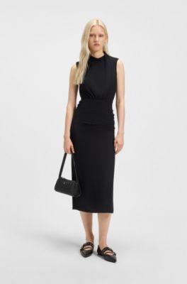 Textured hobo bag with stacked logo, Black