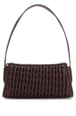 Textured hobo bag with stacked logo, Dark Brown