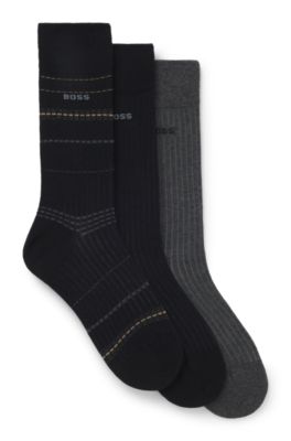 Lot de trois paires de chaussettes mi-mollet &agrave; logos, Noir