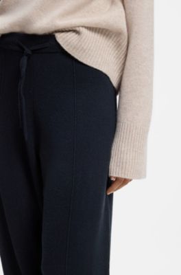 Tapered-fit track pants in cashmere, Dark Blue