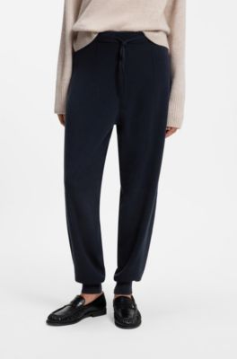 Pantalones de ch&aacute;ndal tapered fit de cashmere, Azul oscuro