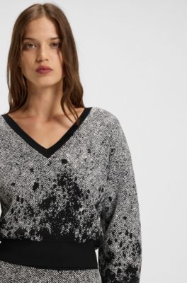 Jersey corto en tejido el&aacute;stico con escote en pico, Gris