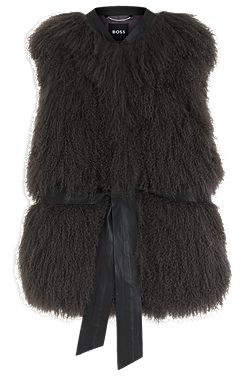 Mongolian-shearling gilet with detachable leather belt