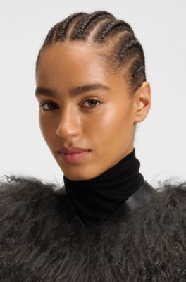 Mongolian-shearling gilet with detachable leather belt, Dark Grey