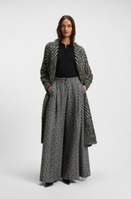 Cardigan long en laine m&eacute;lang&eacute;e textur&eacute;e &agrave; motif et ceinture, Fantaisie