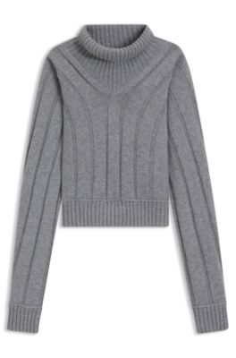 Jersey de cuello vuelto en lana virgen y cashmere, Gris claro