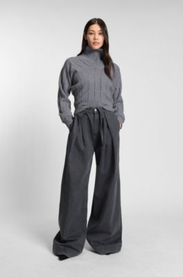 Jersey de cuello vuelto en lana virgen y cashmere, Gris claro