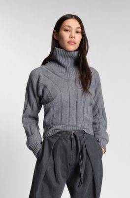 Jersey de cuello vuelto en lana virgen y cashmere, Gris claro