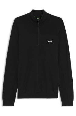 Zipper-neck virgin-wool-blend sweater with logo