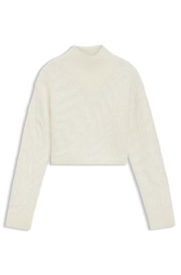 Jersey corto de mezcla de lana con cuello a capas, Blanco