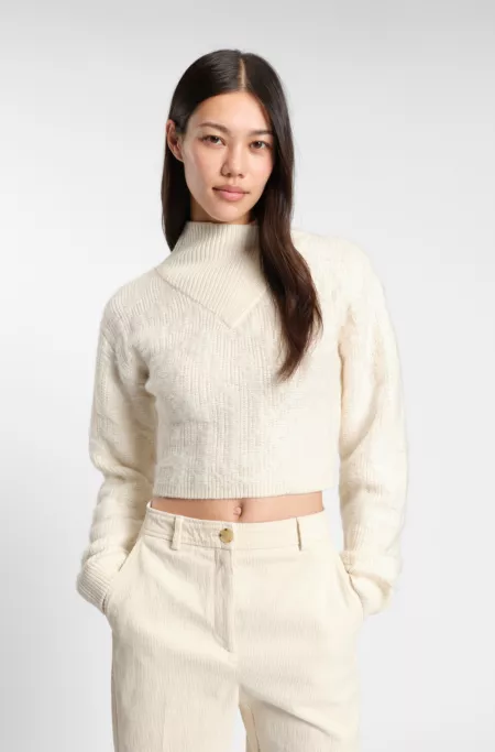 Cropped wool-blend sweater with layered neckline