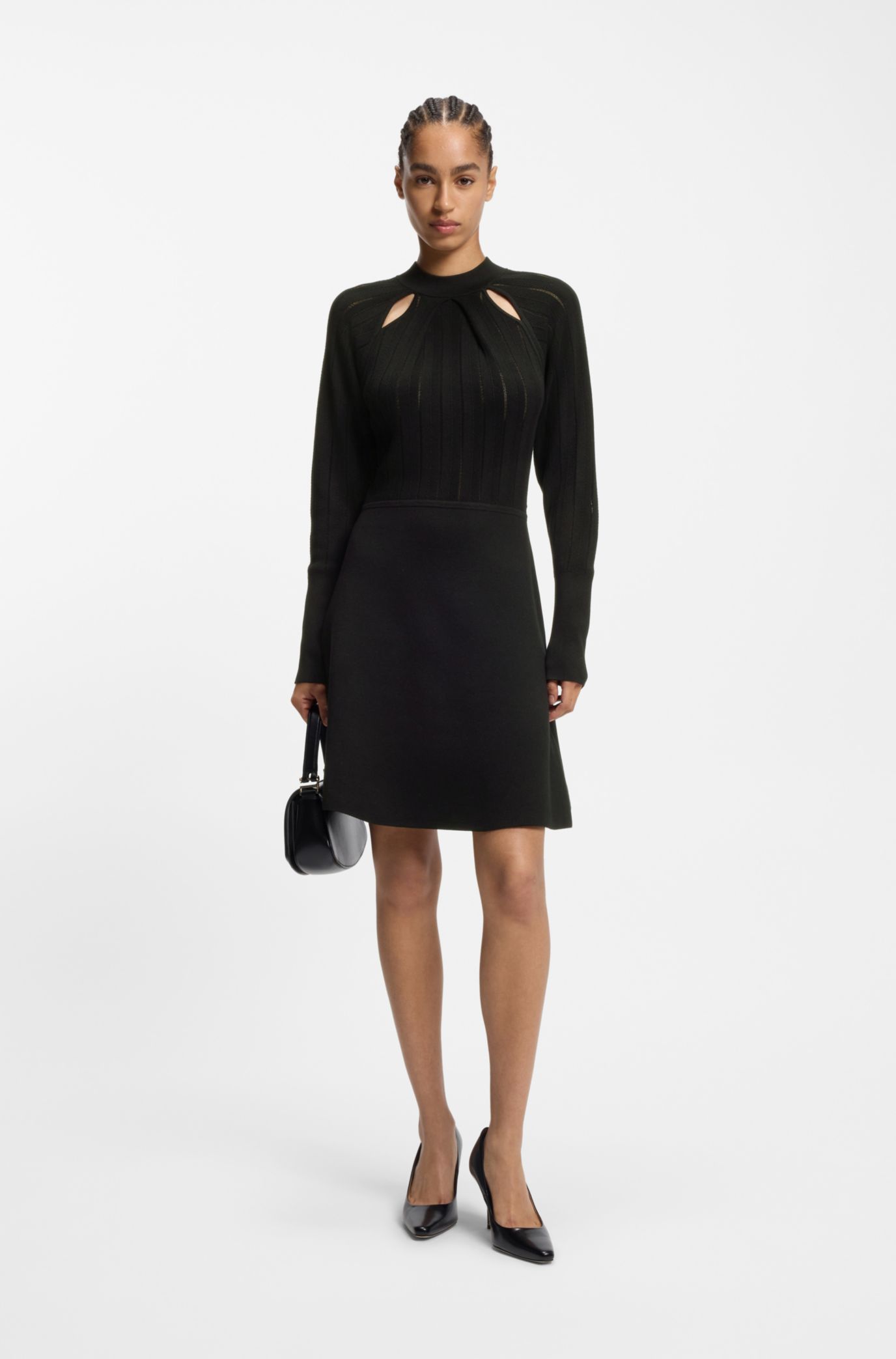 BOSS - Skater-style dress with lace-stitch detailing - Black