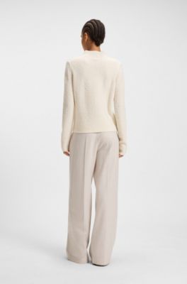 Wool-blend sweater with mock neck, White