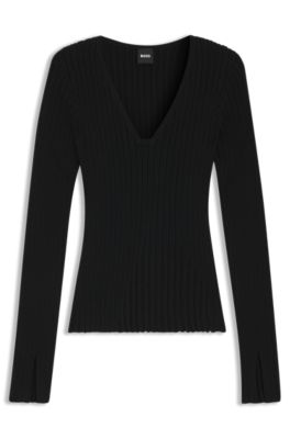 Pull en maille de tissu stretch &agrave; motif bicolore, Noir