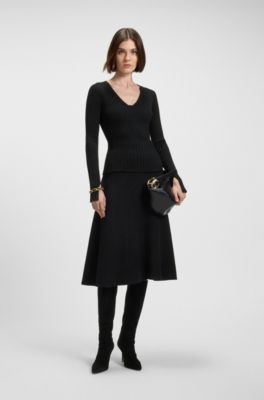 Jersey de punto en tejido el&aacute;stico con estampado en dos tonos, Negro
