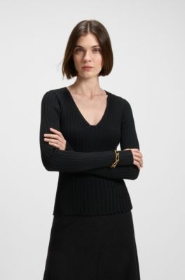 Jersey de punto en tejido el&aacute;stico con estampado en dos tonos, Negro