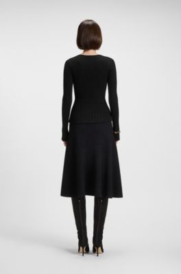 Jersey de punto en tejido el&aacute;stico con estampado en dos tonos, Negro