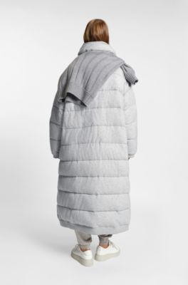 Padded coat in virgin wool and cashmere, Light Grey