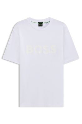 Camiseta en punto de algod&oacute;n con logo estructurado, Blanco