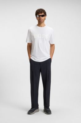 T-shirt en jersey de coton avec logo structur&eacute;, Blanc