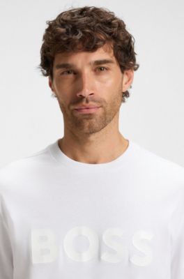 Camiseta en punto de algod&oacute;n con logo estructurado, Blanco