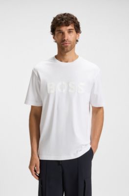 Camiseta en punto de algod&oacute;n con logo estructurado, Blanco
